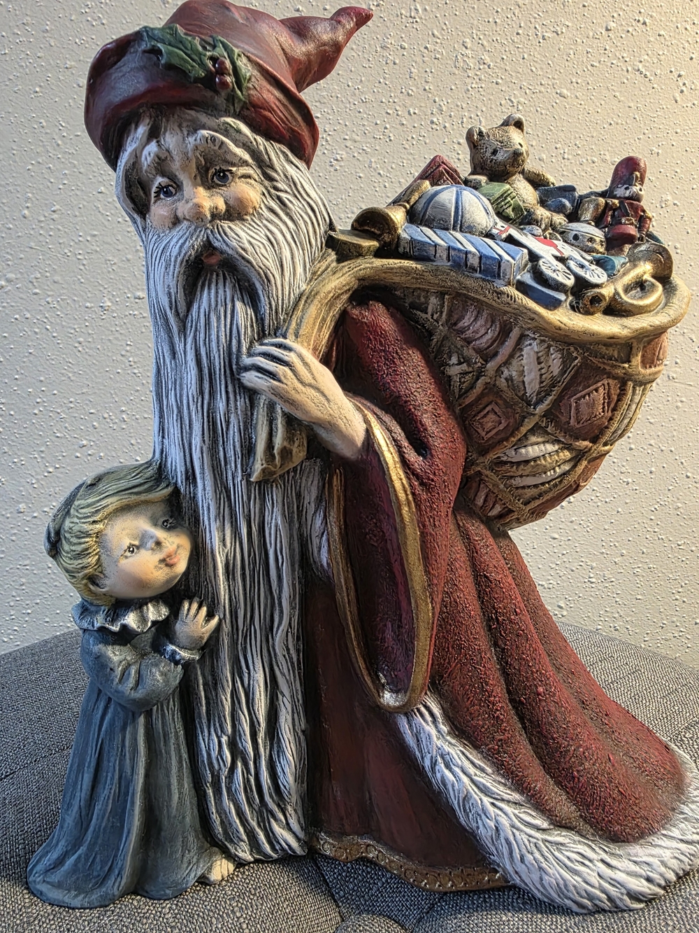 Vintage Old World Santa with Child Ceramic Holiday Home Art Hand Painted 10"×9"